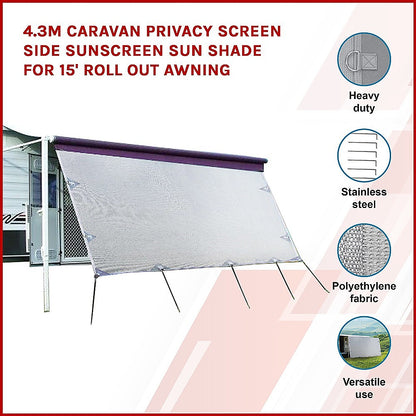 4.3m Caravan Privacy Screen Side Sunscreen Sun Shade for 15' Roll Out Awning