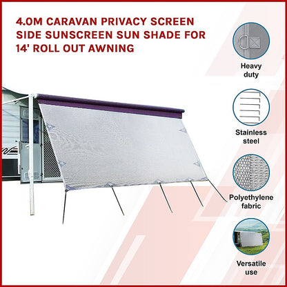 4m Caravan Privacy Screen Side Sunscreen Sun Shade for 14' Roll Out Awning