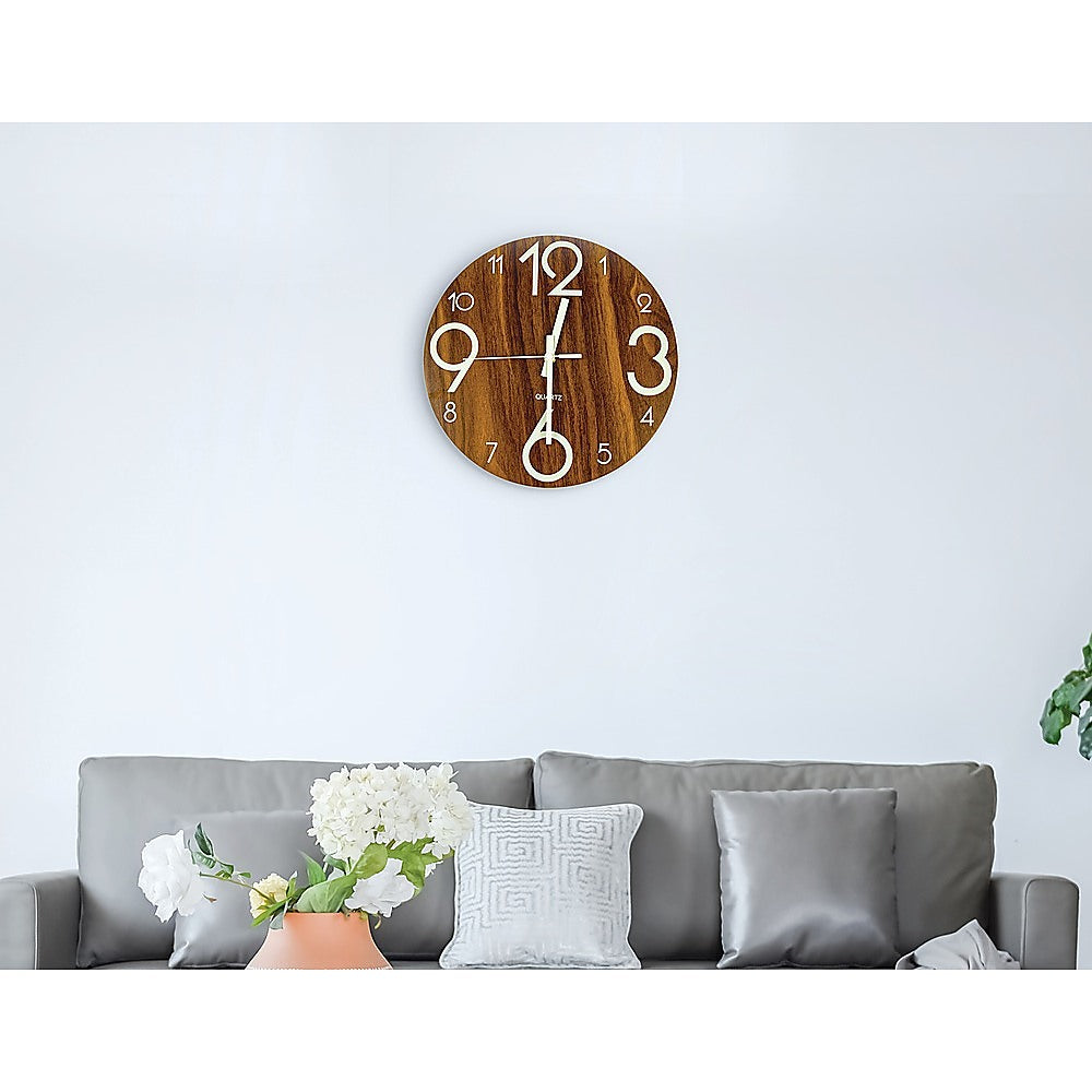 Glow In Dark Wall Clock Luminous Quartz Wooden Non Ticking Home Decor 12''/30cm