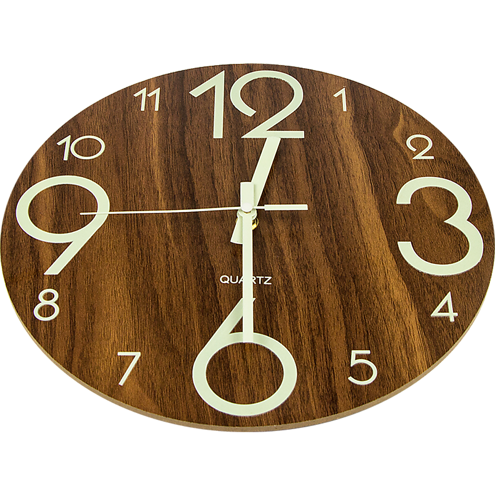 Glow In Dark Wall Clock Luminous Quartz Wooden Non Ticking Home Decor 12''/30cm