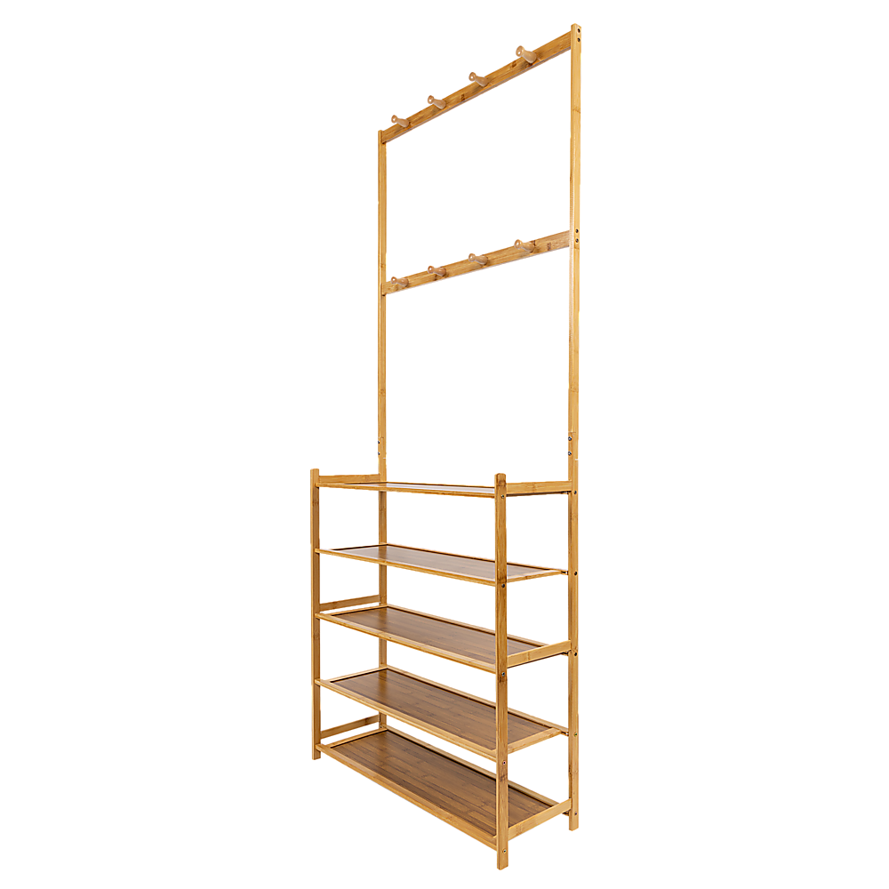 Large Wooden 5 Tiers Hat Coat Stand Clothes Shoe Rack Hanger Hooks Shelf Storage