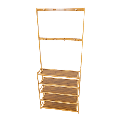 Large Wooden 5 Tiers Hat Coat Stand Clothes Shoe Rack Hanger Hooks Shelf Storage