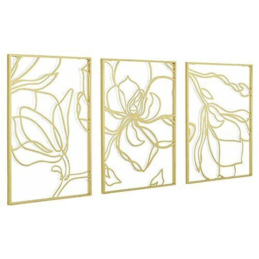 3 Piece Gold Flower Metal Wall Decor Abstract Floral Aesthetic Set of 3